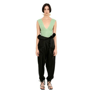 Simonett Spring Nanu Knit Tie Up Top S/M Green Cotton